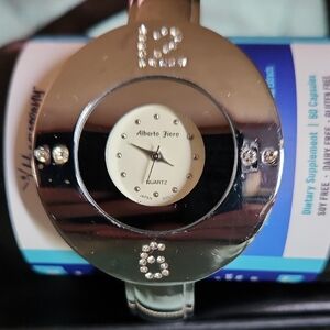 Silver Crystal-Embellished Analog Watch